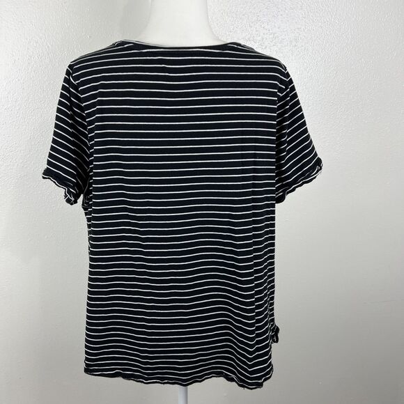 J Jill Shirt Women Extra Large Black White Stripe Everyday Cotton Tee S/S Casual - Picture 3 of 11